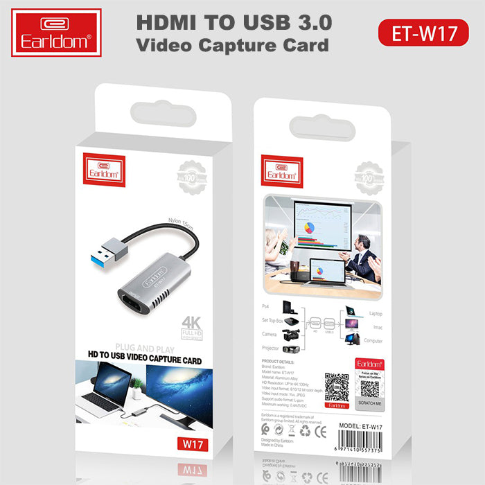 Earldom® 4K HDMI Video Capture Card USB 3.0- Silver Earldom® 4K HDMI Video Capture Card USB 3.0- Silver